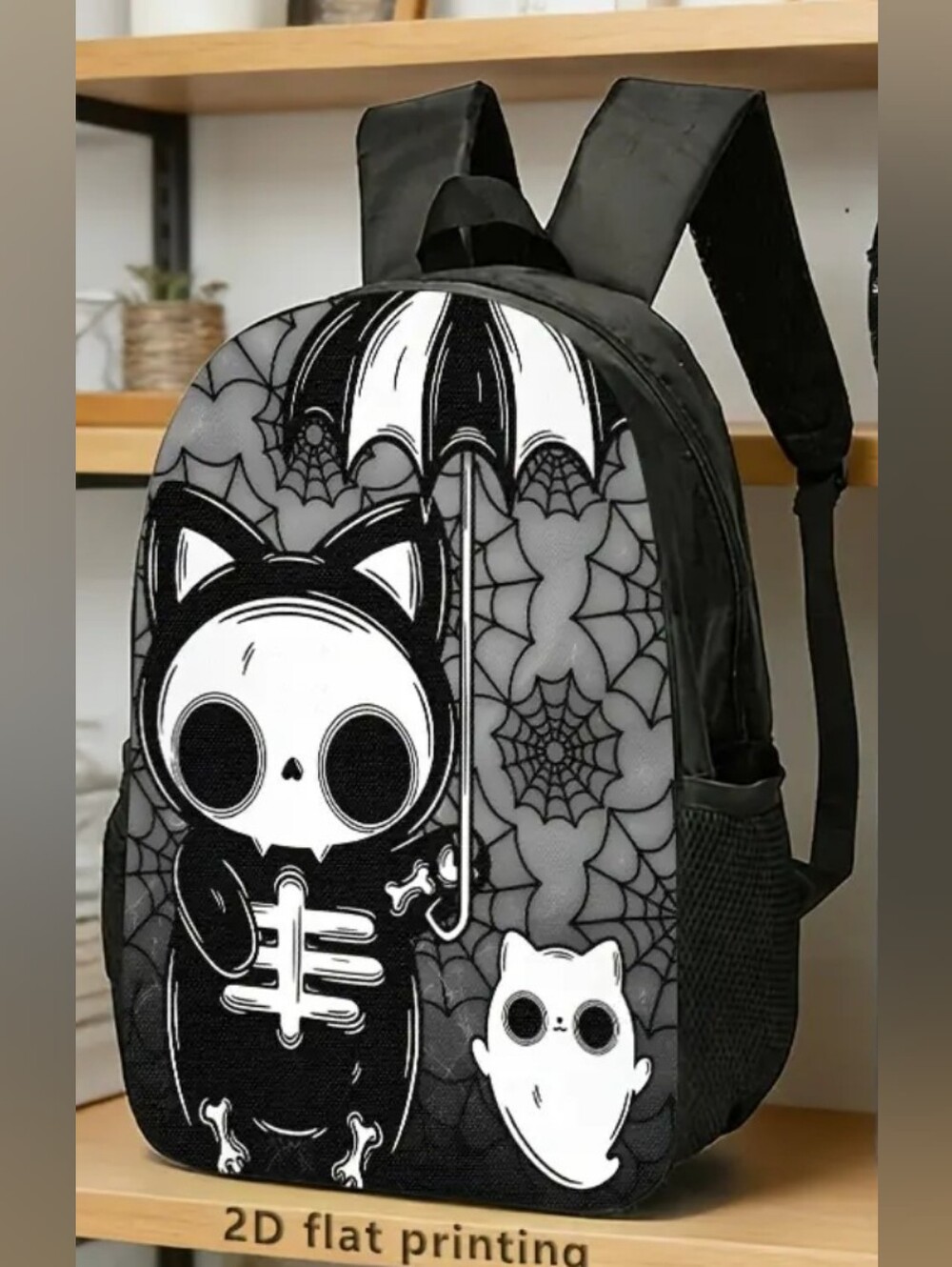 Black & White Skeleton Cat Backpack - Cute Gothic Design